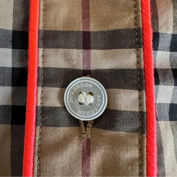 Burberry Tan Plaid Button-Up Shirt with Pink Trim Detail - Picture 11 of 13